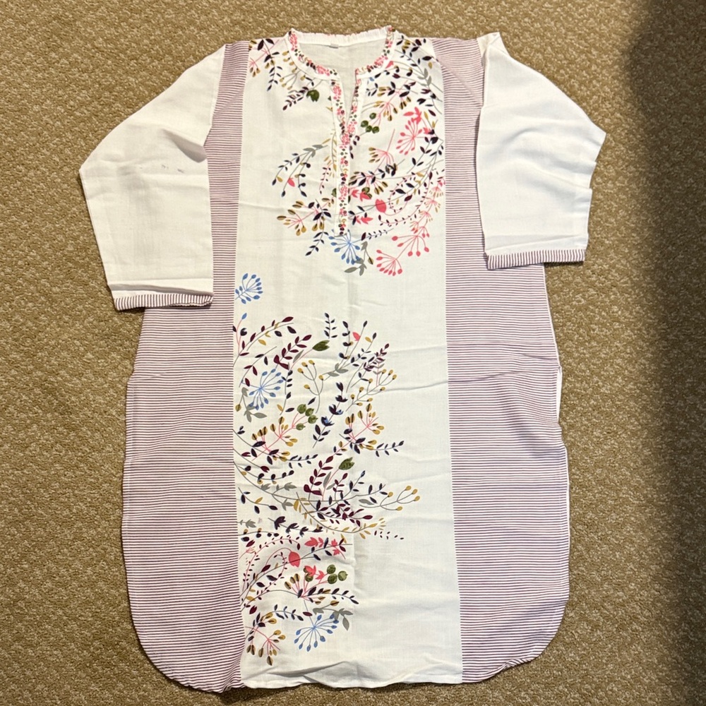 Floral Embroidered Long Sleeve cotton Kurta